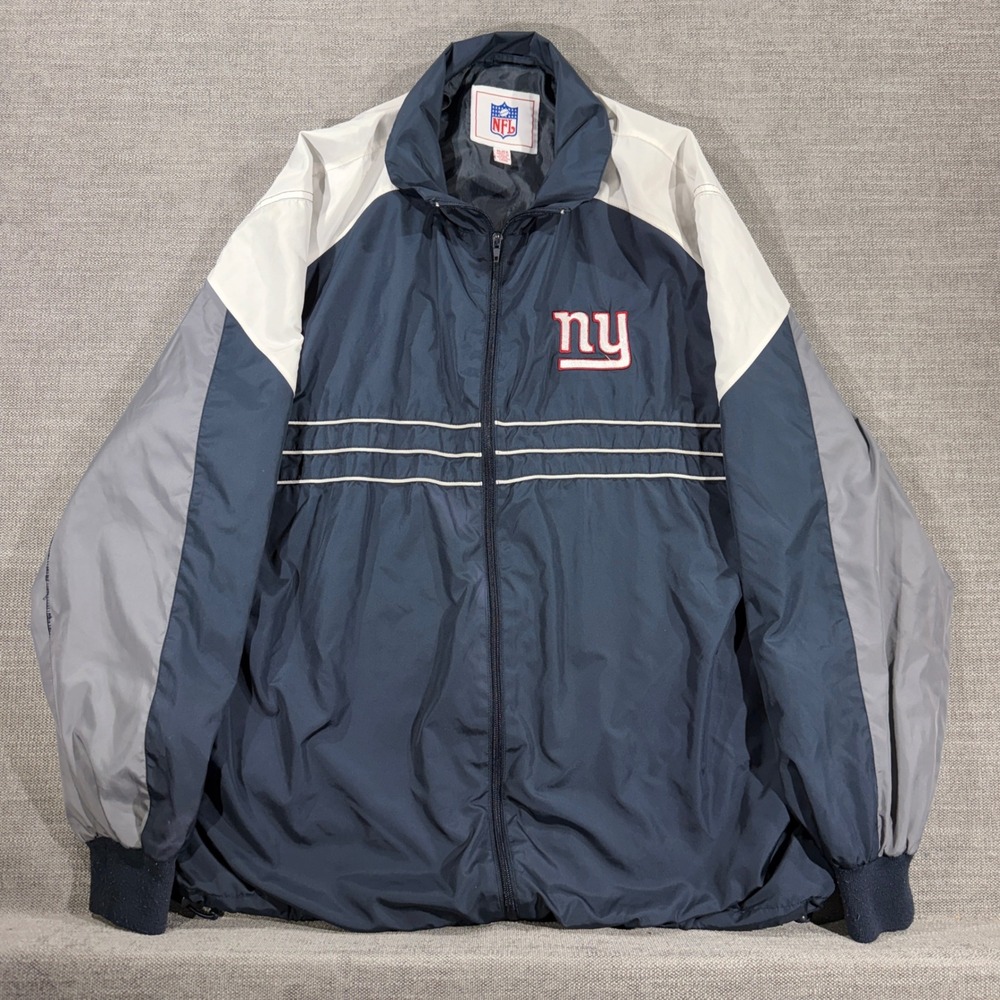 NFL New York Giants Windbreaker Mens XL Navy Blue Excellent Colorblock Zip Up